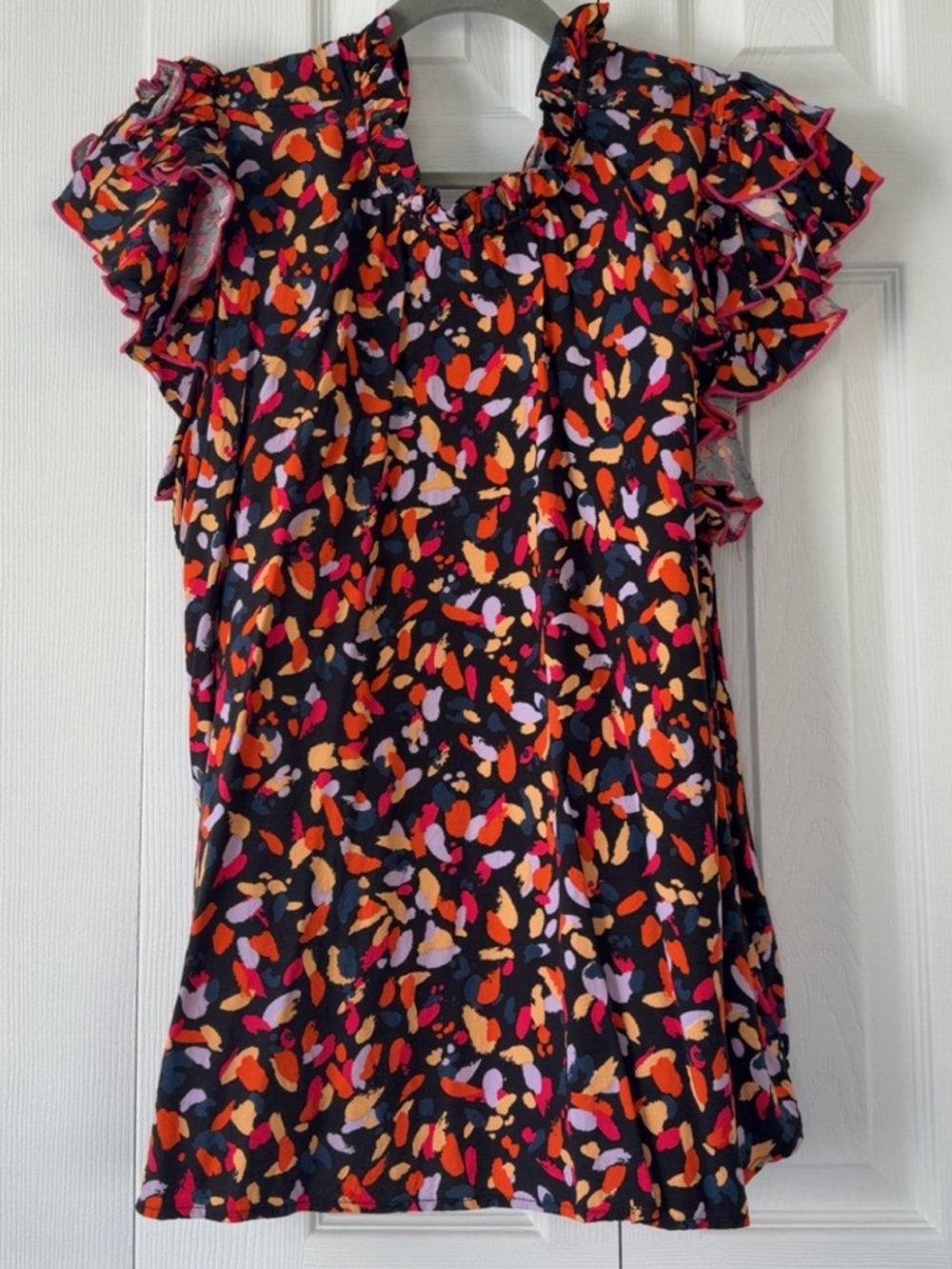Black Multi Print Ruffle Sleeve Blouse